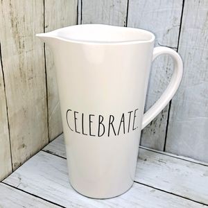 Rae Dunn Off White Melamine Celebrate Black Font Drink 8"t 64floz Jug Pitcher